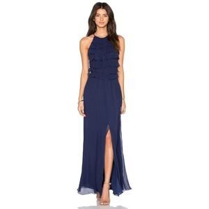 L'AGENCE Sz 0 Navy Sapphire Adriana Maxi Ruffle Sleeveless Dress NWT